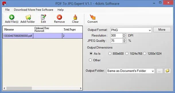 4dots PDF To JPG Expert 將 PDF 文件輸出成圖片(PNG、JPEG、BMP...)