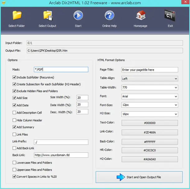 Arclab Dir2HTML 製作檔案目錄免費工具