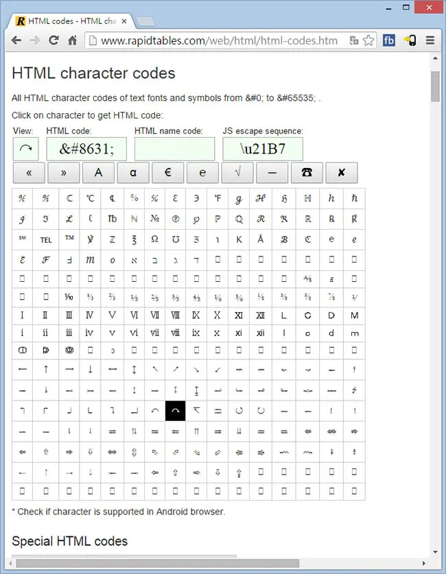 HTML character codes 網頁特殊符號應用表