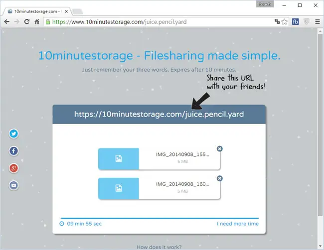 10minutestorage.com 檔案上傳後僅保留 10分鐘，讓分享更為簡單