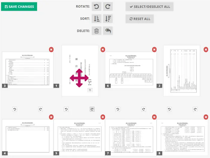 PDF2GO 線上重新排序、翻轉或刪除 PDF 頁面