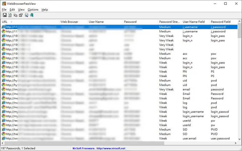 WebBrowserPassView 找出儲存在瀏覽器內的用戶名稱與密碼