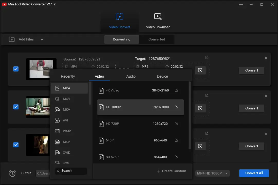 MiniTool Video Converter 可批次轉換影片檔案格式的免費工具