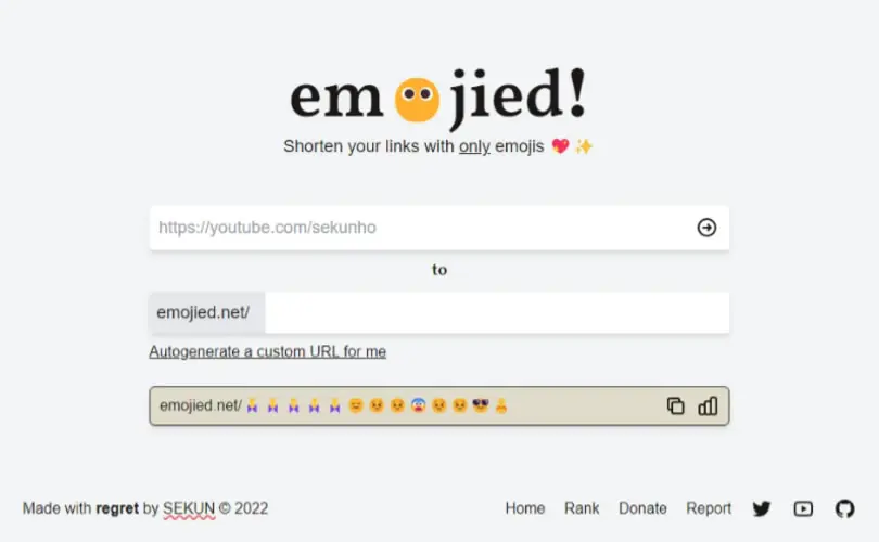 Emojied 線上產生融入表情符號的短網址