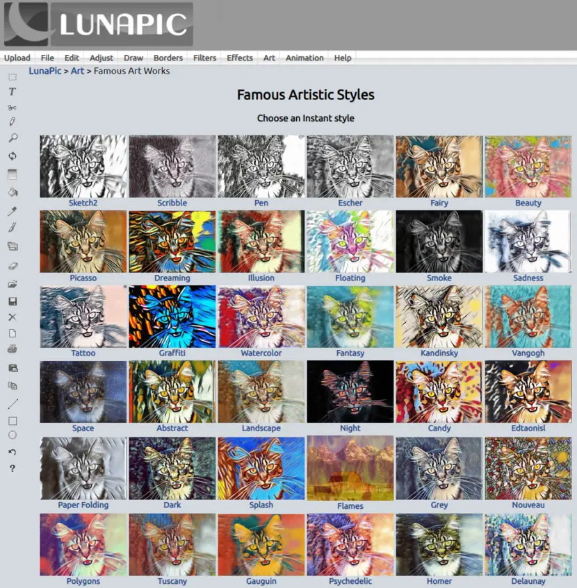 LunaPic 線上替圖片加入各種藝術及閃動特效