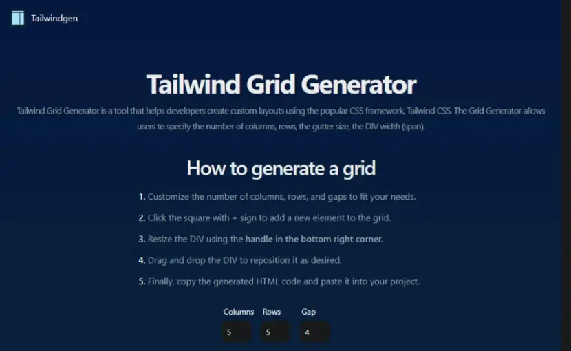 Tailwindgen  線上 Tailwind CSS 網頁佈局產生器