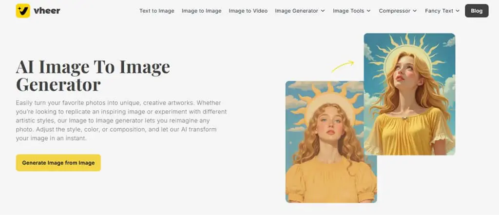 Vheer AI Image to Image Generator：免費 AI 相似圖生成神器，快速打造風格變化圖像不求人