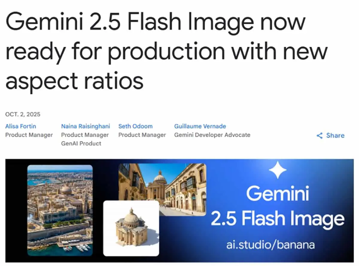 Gemini 2.5 Flash Image 正式上線：10 種長寬比讓 AI 圖像生成更靈活