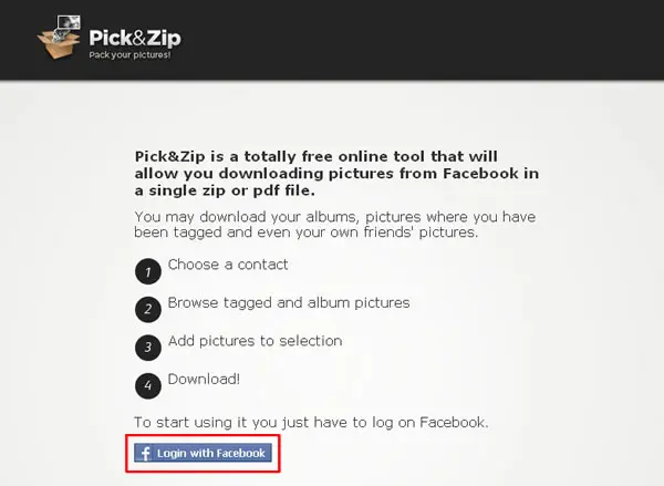 Pick&Zip 線上下載 Facebook 相簿