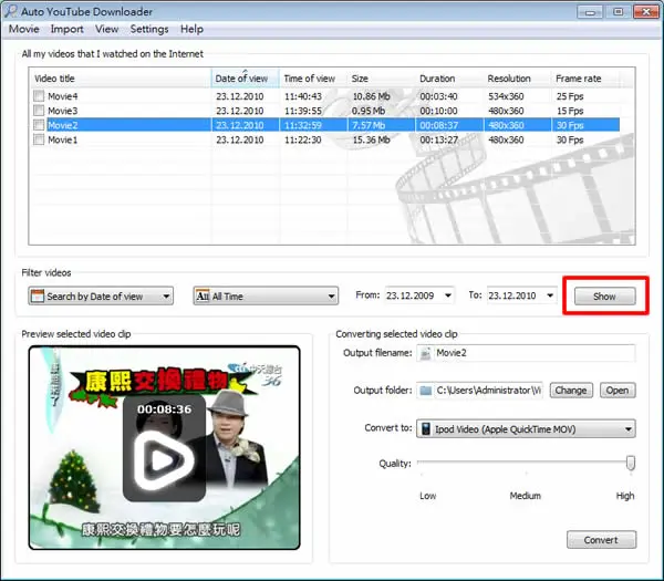 Auto YouTube Downloader 將看過的線上影片找出來，並可轉檔 MP3、MP4、AVI...等格式