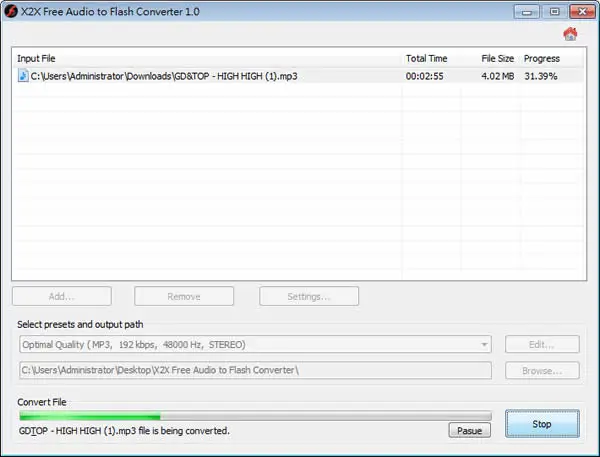 X2X Free Audio to Flash Converter 實用的將音樂或影片轉成 Flash 的 SWF 或 MP3 格式的免費工具