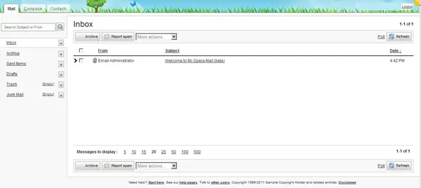 My Opera Mail 由 Opera （@myopera.com）所推出 1GB 免費信箱，支援 POP3、SMTP、IMAP、WAP