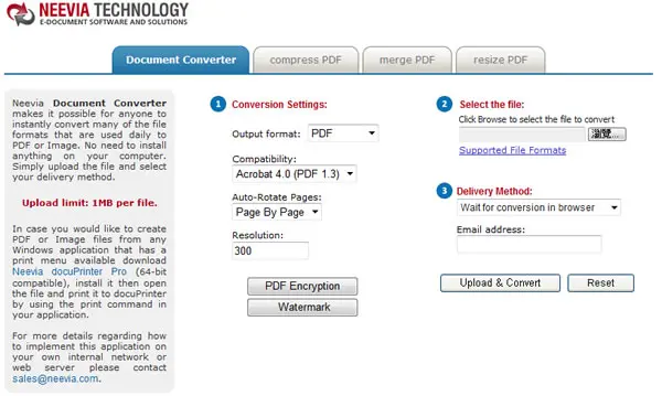 Neevia Document Converter 可製作開啟需密碼的 PDF 文件、壓縮、合併、浮水印等多功能型的文件、圖檔轉換器