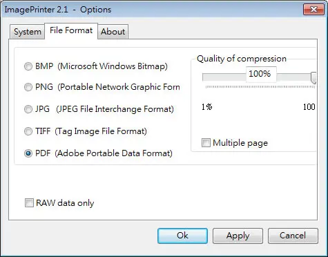 ImagePrinter 可將檔案列印成 BMP、PNG、JPG、TIFF、PDF 等格式
