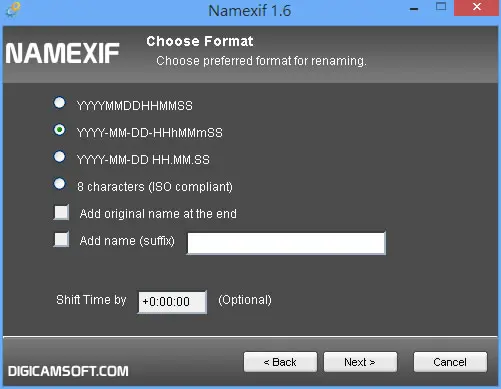 Namexif 依相片拍攝時所記錄的 EXIF 時間來批次重新命名檔名