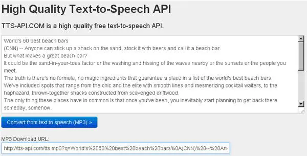 TTS-API 文字轉語音線上服務(英文)，還可下載 MP3 檔案